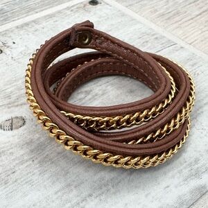 Vita Brown Leather Bracelet Gold Chain Wrap Bracelet